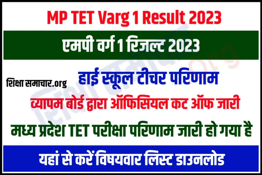 MP TET Varg 1 Result 2023 Download Name Wise, Cut Off & Merit List Pdf