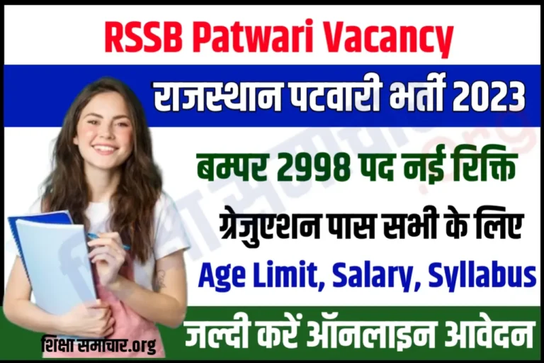 Rajasthan Patwari Recruitment 2023 राजस्थान पटवारी भर्ती के 2998 पदों के लिए नोटिफिकेशन जारी, जल्दी करें आवेदन